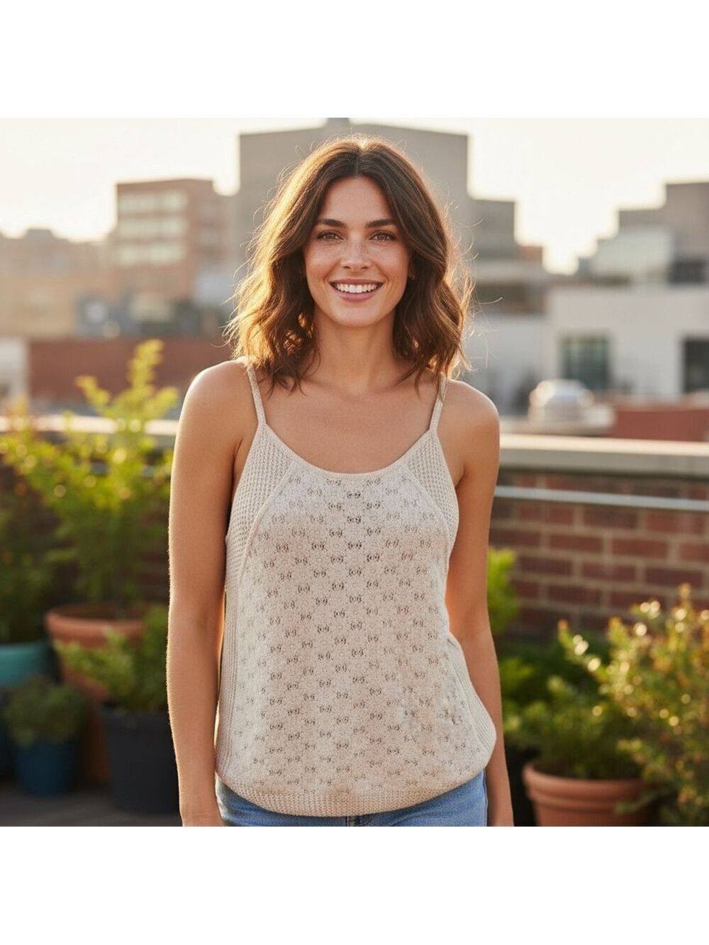 POL Knit Patchwork Tank Top Size S (PTP 19”) Gray